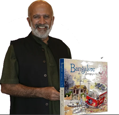 Paul Fernandes with his book, Bangalore: Swinging in the 70s